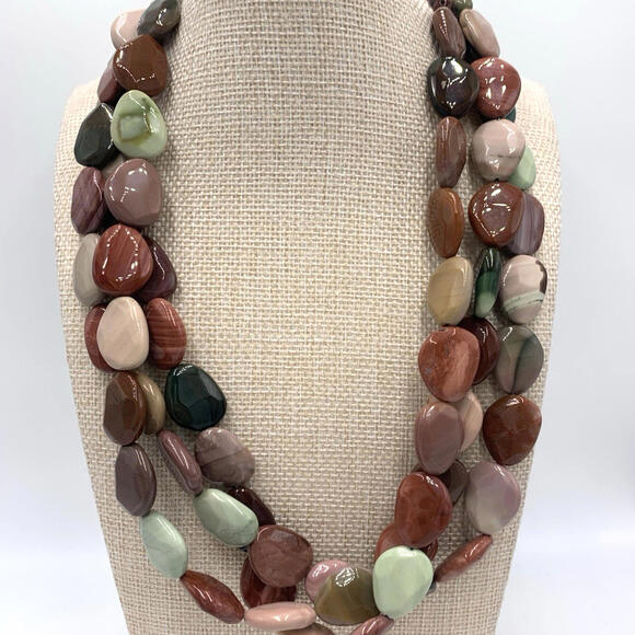Mine Finds by Jay King Jewelry - New Old Stock Jay King DTR Multi Color Jasper Sterling Silver 3 Strand Necklace